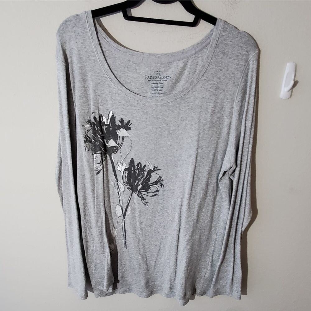 FLORAL long sleeve active workout t shirt plus size‎ XXL